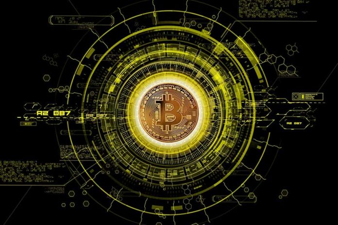 Pantalla digital blockchain, bitcoin, criptomonedas