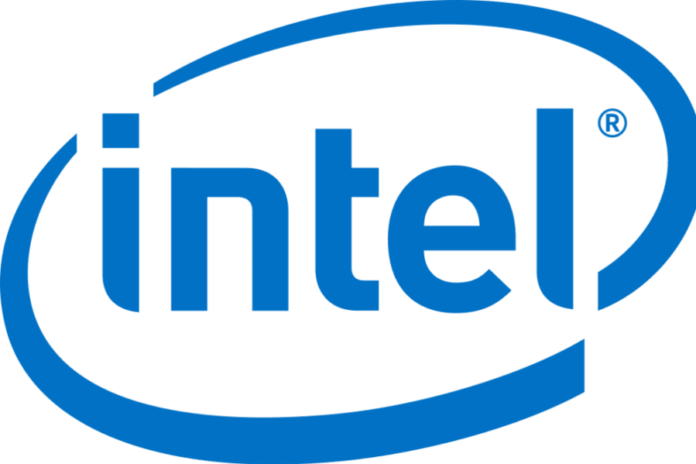 Logo de Intel sobre fondo blanco