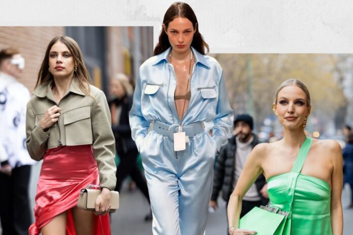 Seda y satén: los tejidos estrella para primavera 2023 según el 'street style' de Milán